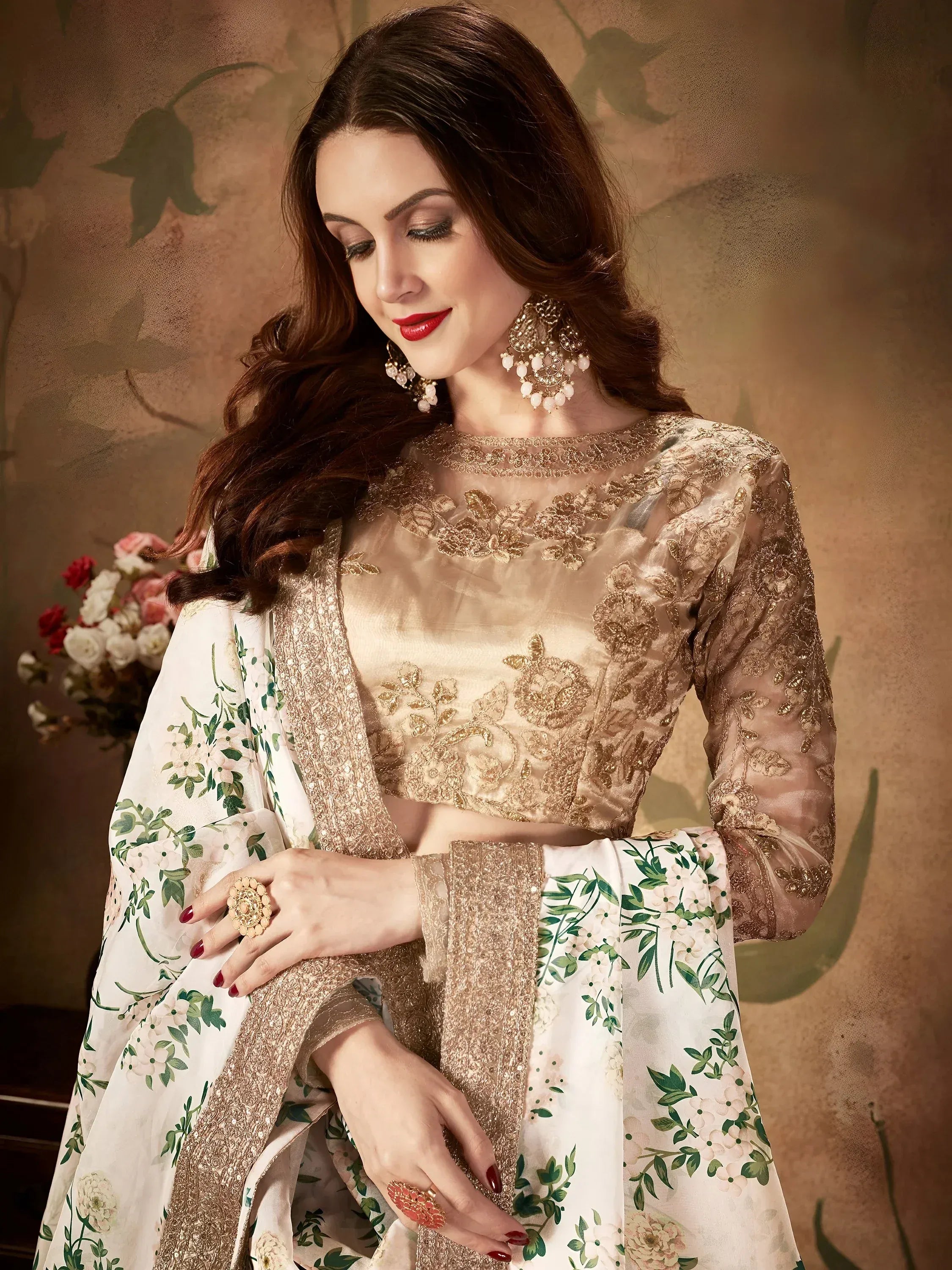 Enchanting White Printed Organza Festival Wear Plus Size Lehenga Choli