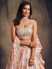 White Floral Embroidered Organza Wedding Wear Lehenga Choli