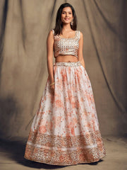 White Floral Embroidered Organza Wedding Wear Lehenga Choli