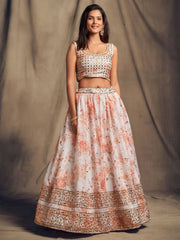 White Floral Embroidered Organza Wedding Wear Lehenga Choli