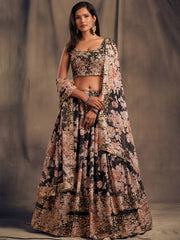 Wonderful Black Printed Organza Sangeet Wear Plus Size Lehenga Choli