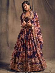 Purple Floral Embroidered Organza Wedding Wear Lehenga Choli