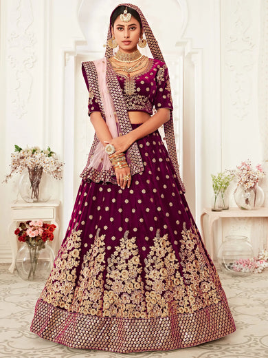 Purple Zari Embroidered Bridal Lehenga Choli