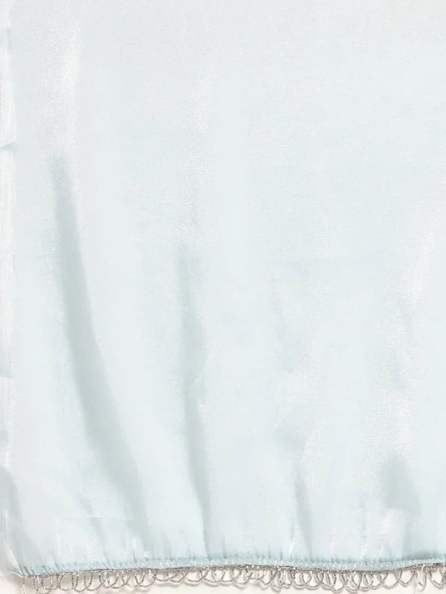 Light blue ethnic wear fabric with silver scalloped hem detail