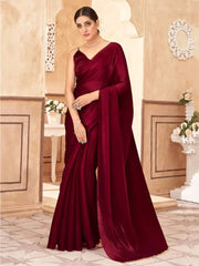 Wonderful Red Jimi Silk Special Party Wear Plain Saree