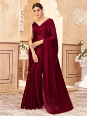 Wonderful Red Jimi Silk Special Party Wear Plain Saree