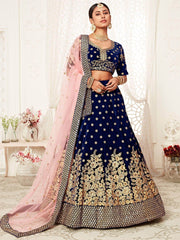 Navy Blue Thread Embroidered Bridal Lehenga Choli