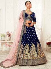 Navy Blue Thread Embroidered Bridal Lehenga Choli