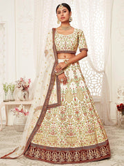 Off White Floral Embroidered Art Silk Bridal Lehenga Choli