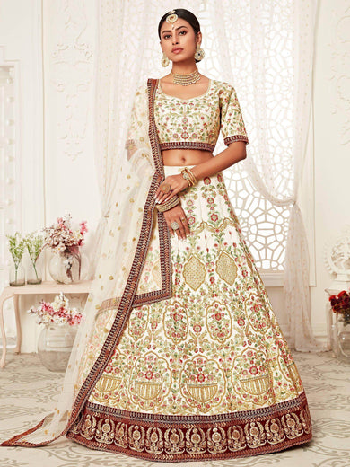 Off White Floral Embroidered Art Silk Bridal Lehenga Choli