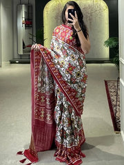 Wondrous White Patola Print Gajji Silk Marriage Wear Saree With Blouse