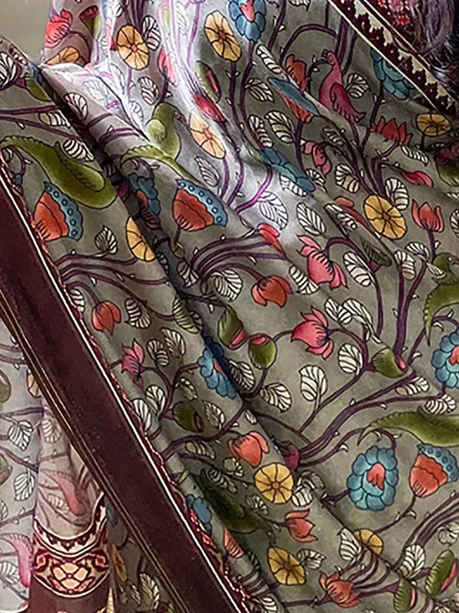 Beauteous Grey Madhubani Printed Gajji Silk Marriage Wear Saree With Blouse
