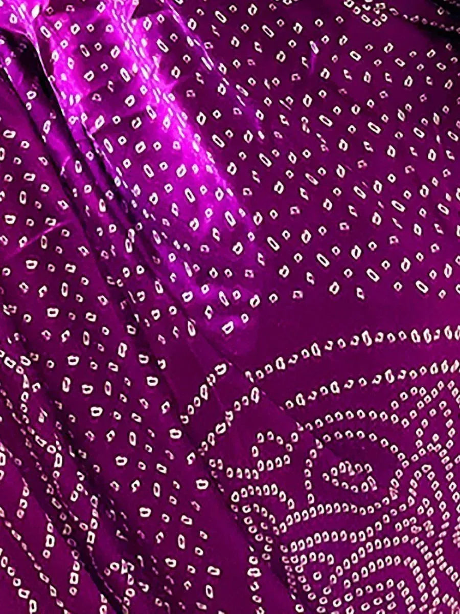 Appealing Wine Bandhani Print Gajji Silk Wedding Wear Saree With Blouse