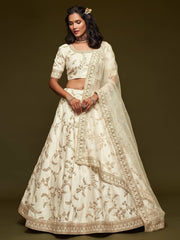 White Thread Embroidery Art Silk Wedding Wear Lehenga Choli