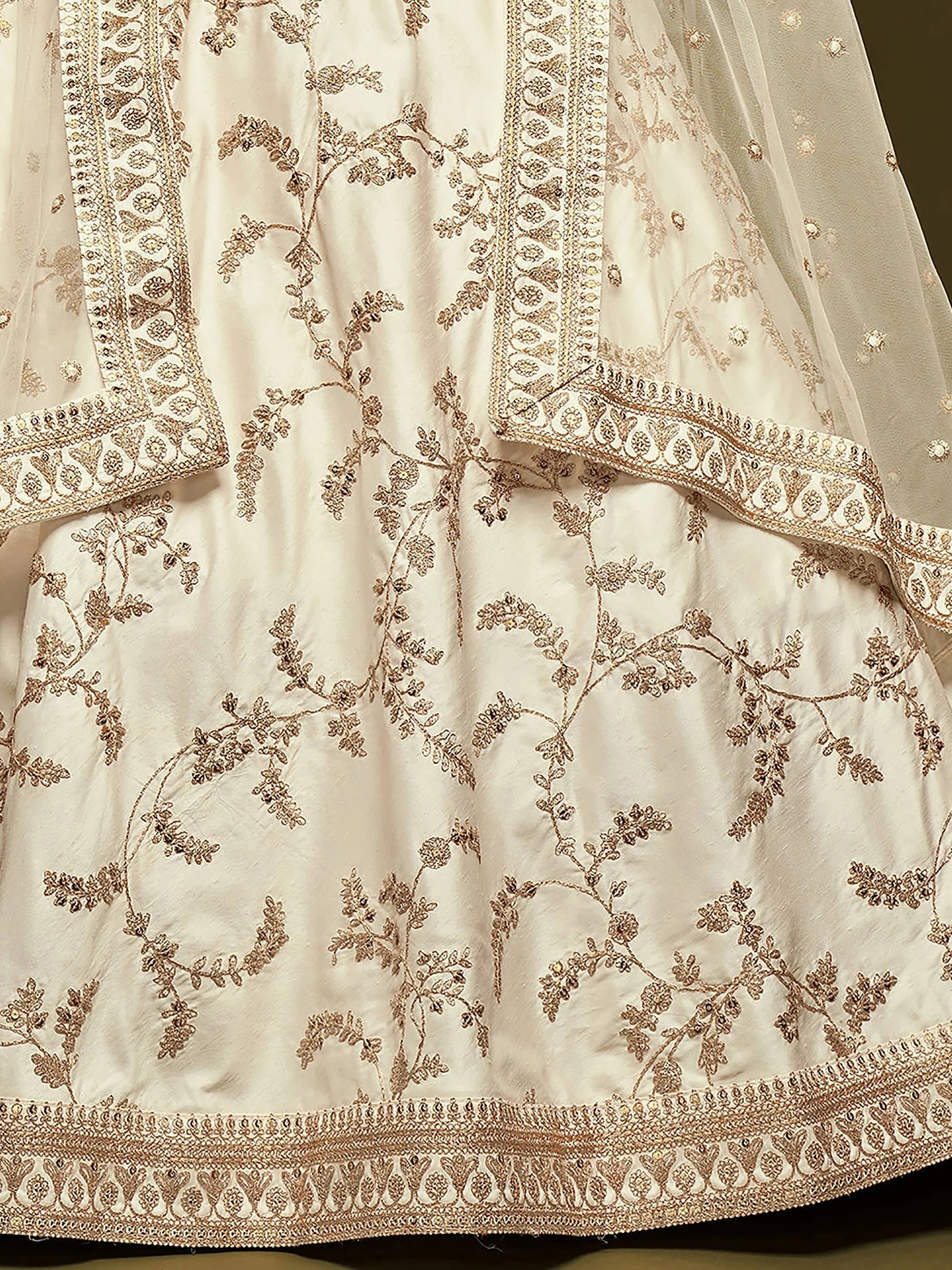 Great Off-White Embroidered Silk Festive Wear Plus Size Lehenga Choli