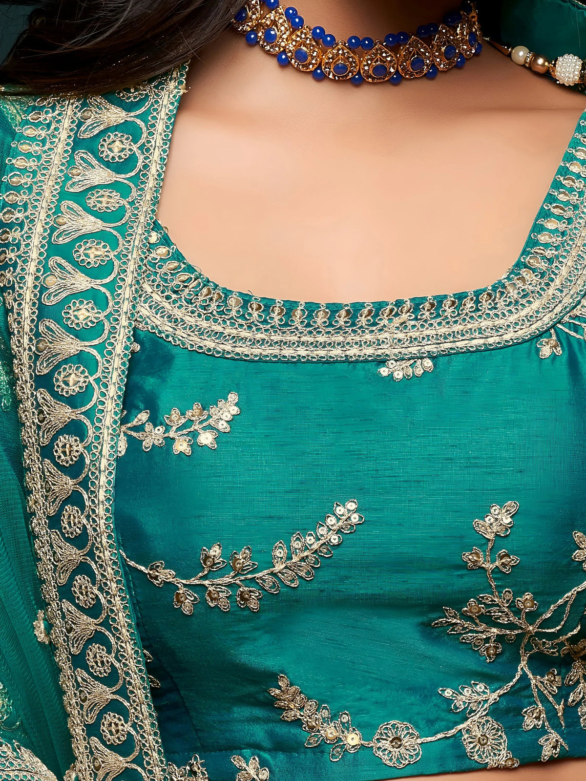 Green Thread Embroidery Art Silk Wedding Wear Lehenga Choli