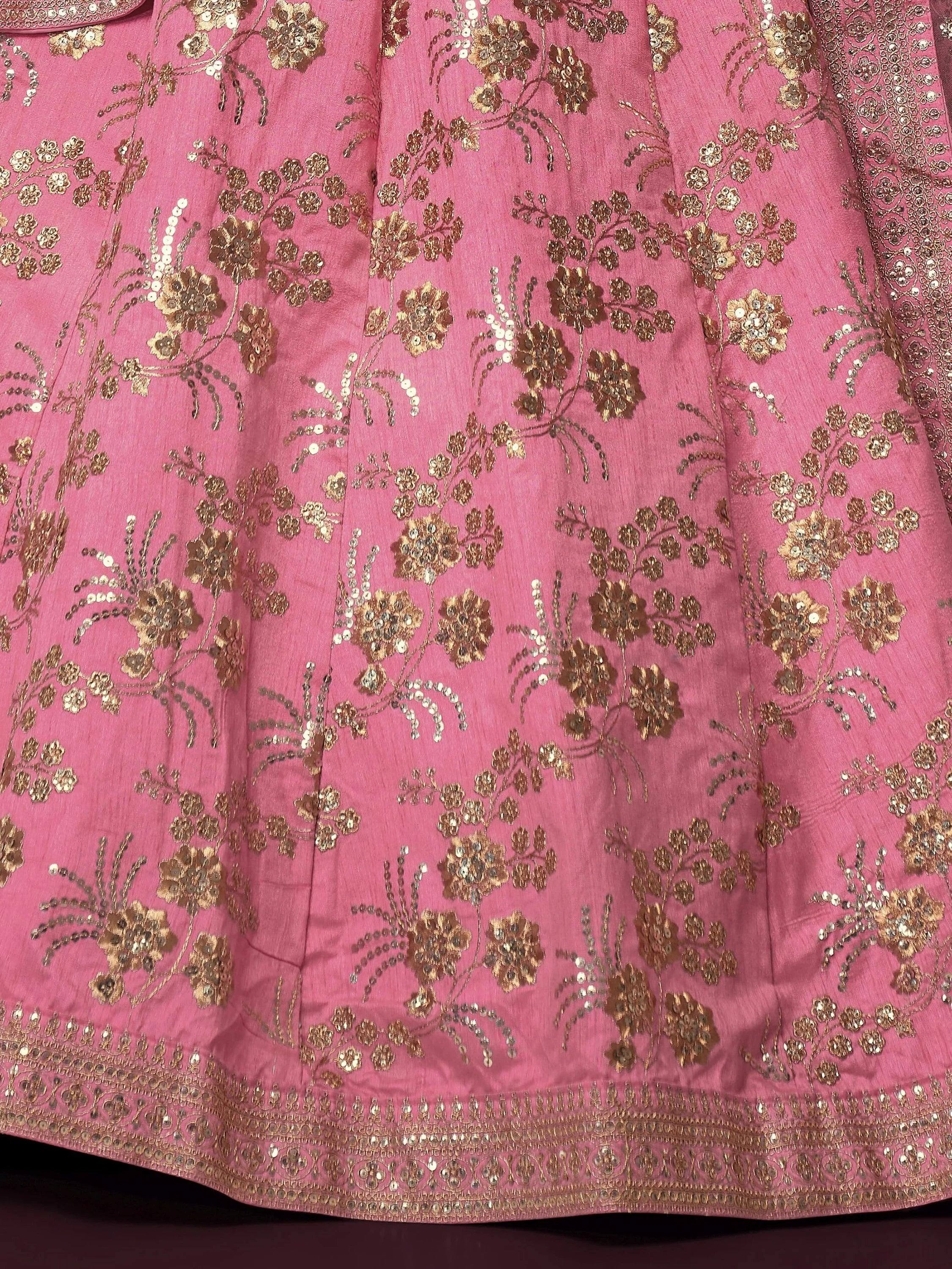 Charming Pink Sequins Silk Festival Wear Plus Size Lehenga Choli