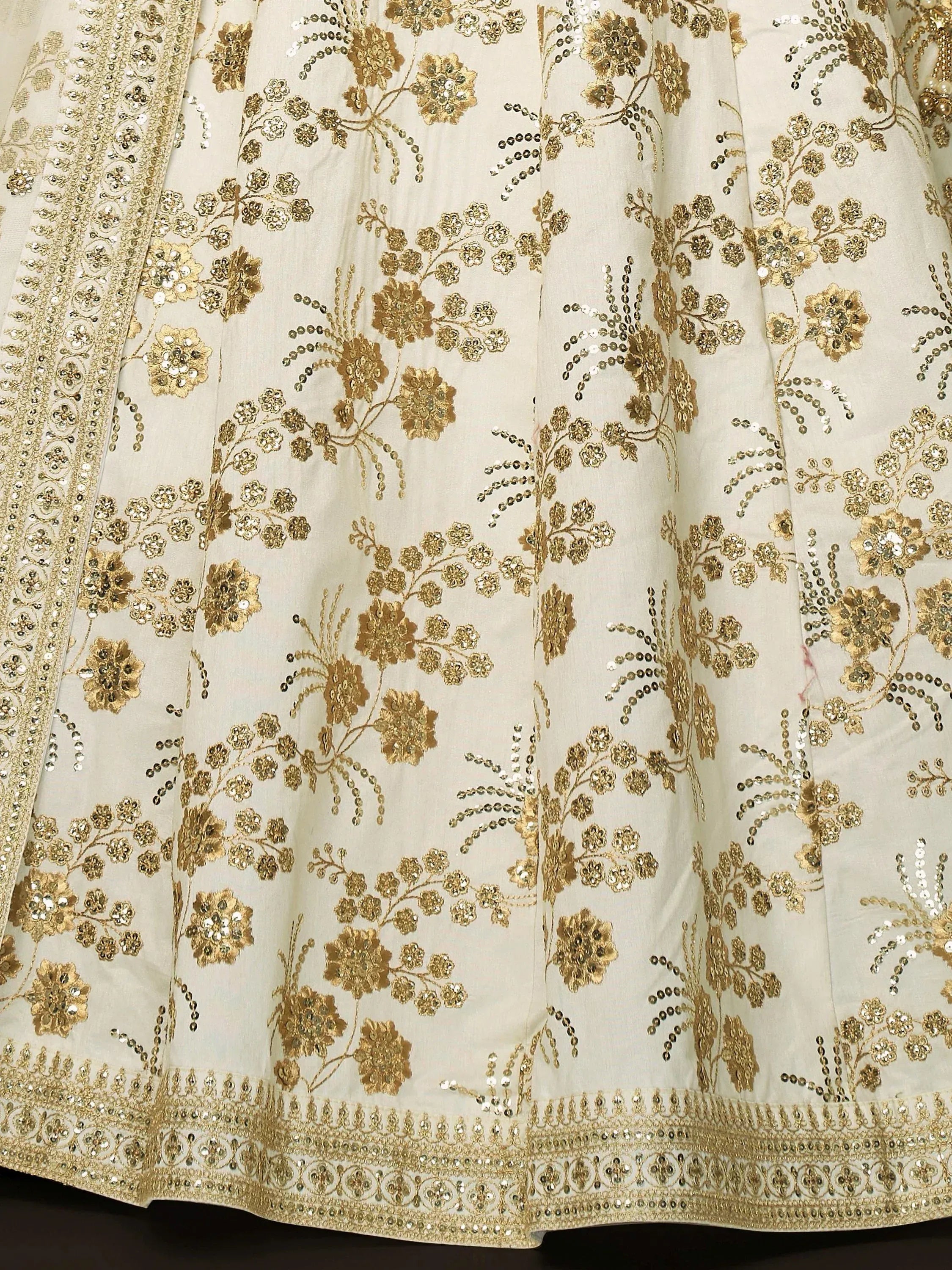 Fashionable Cream Sequins Silk Bridesmaid Plus Size Lehenga Choli