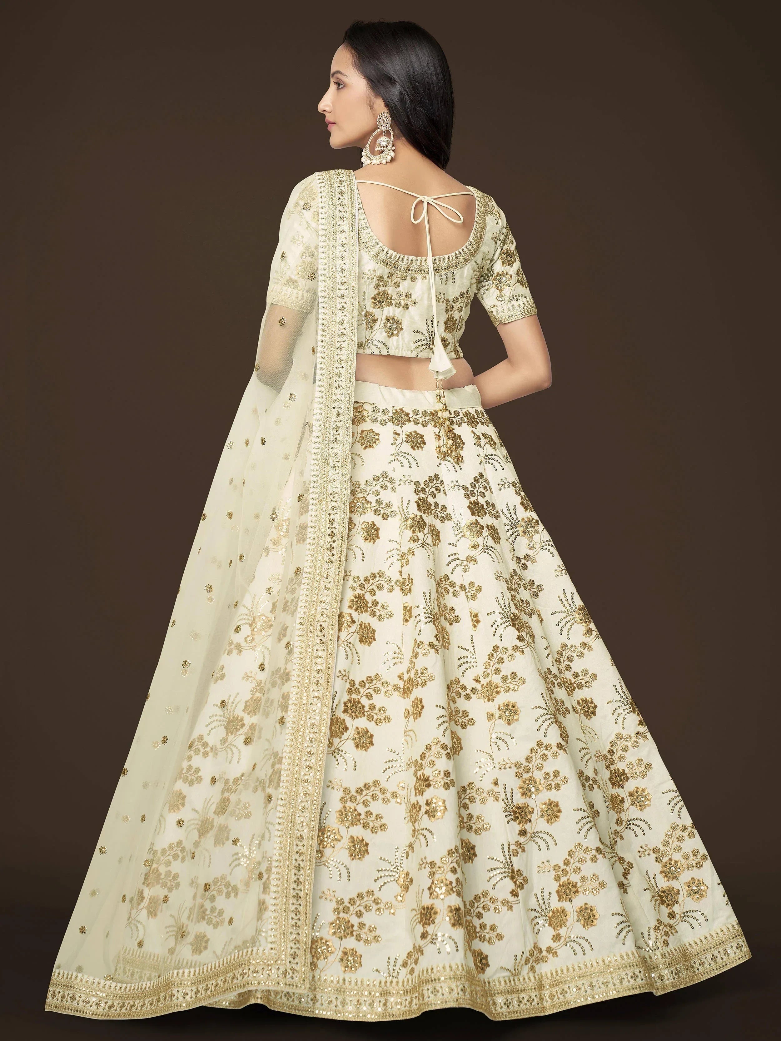 Alluring White Zari Work Engagement Wear Slub Silk Lehenga Choli