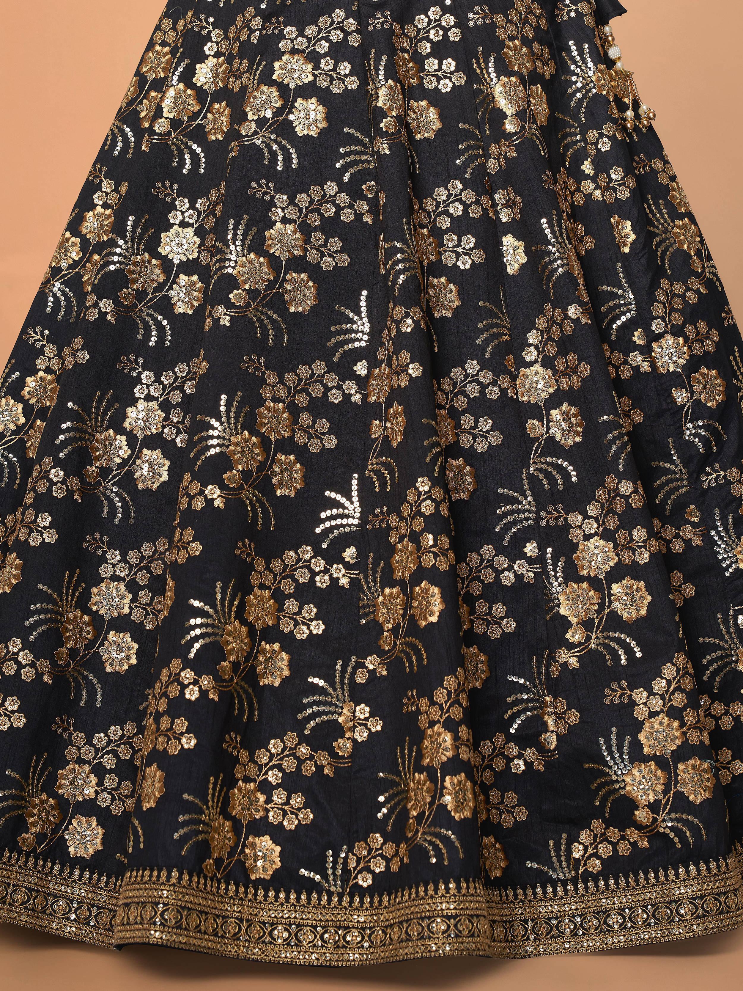 Magnetic Black Sequins Work Slub Silk Reception Wear Lehenga Choli