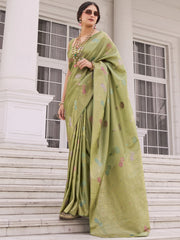 Amazing Green Zari Weaving Silk Festival Wear Saree With Blouse