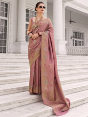 Adorning Dusty Pink Zari Weaving Silk Function Wear Saree With Blouse