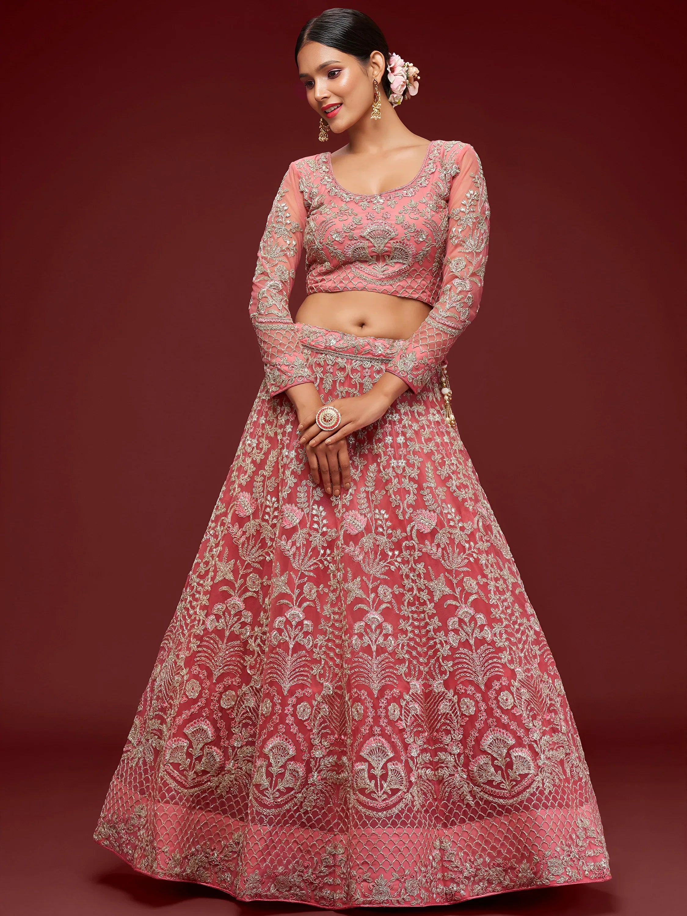 Alluring Pink Dori Work Soft Net Ceremony Wear Lehenga Choli