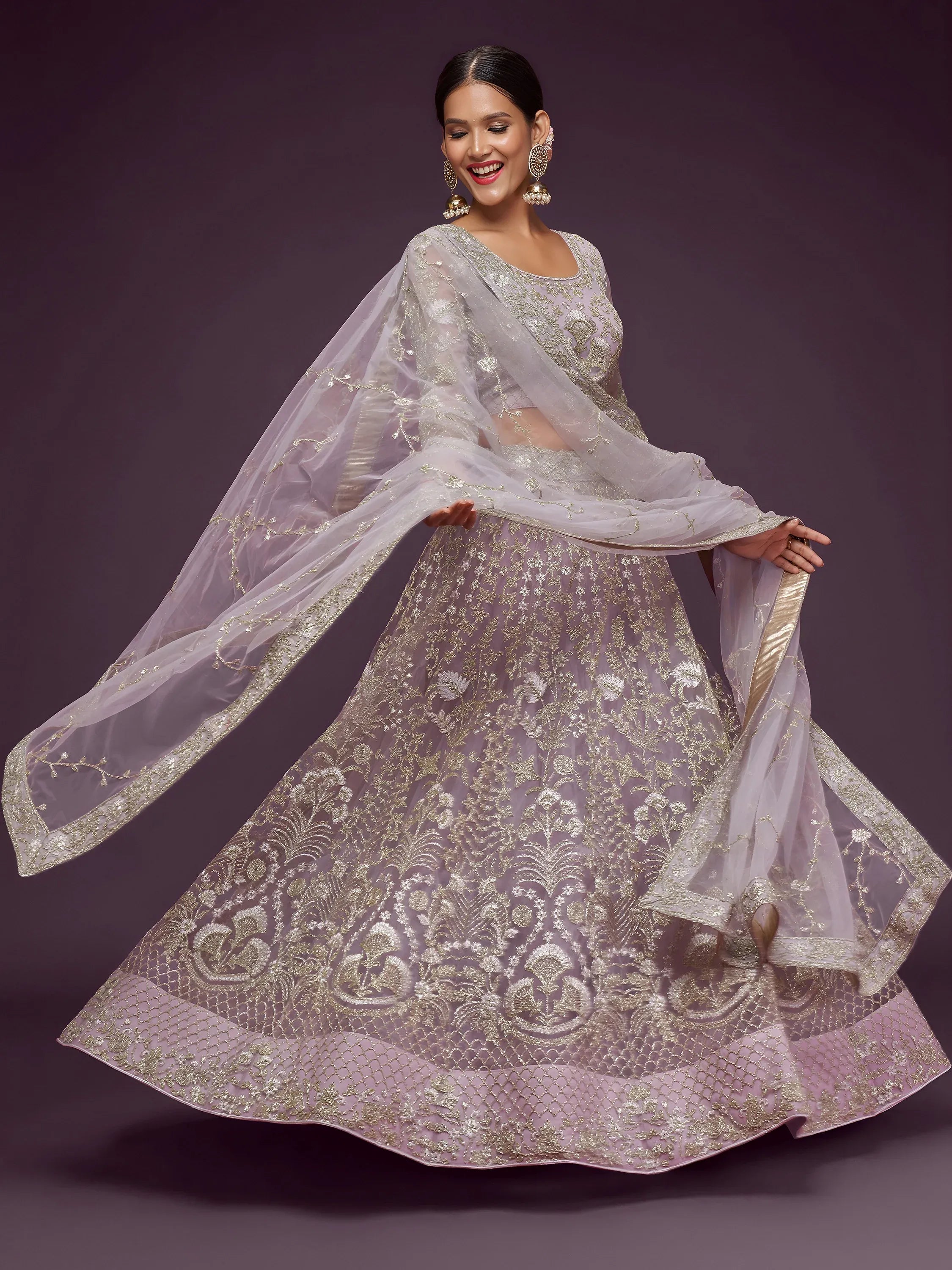 Exquisite Lilac Dori Work Soft Net Occasion Wear Lehenga Choli