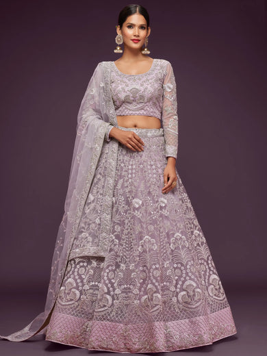 Exquisite Lilac Dori Work Soft Net Occasion Wear Lehenga Choli
