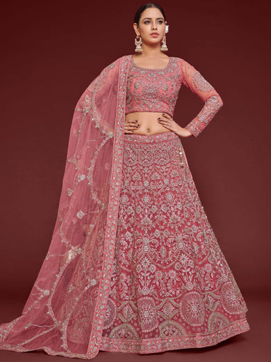 Captivating Pink Embroidered Soft Net Event Wear Lehenga Choli