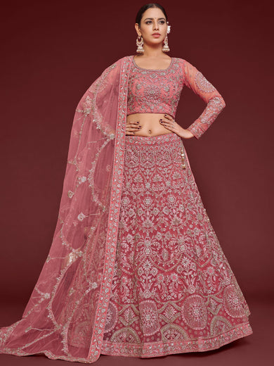 Captivating Pink Embroidered Soft Net Event Wear Lehenga Choli