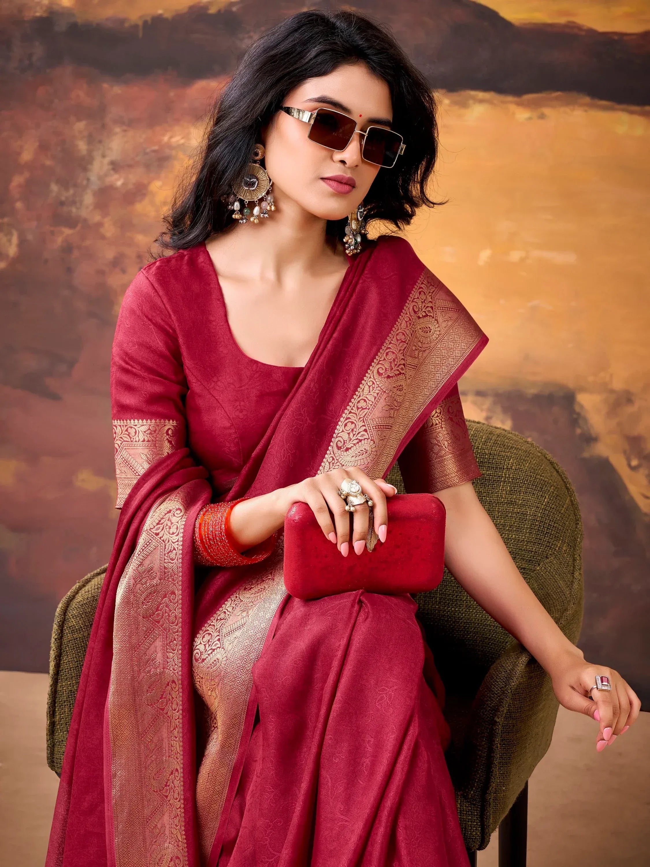 Gorgeous Maroon Zari Weaving Georgette Wedding Wear Saree With Blouse