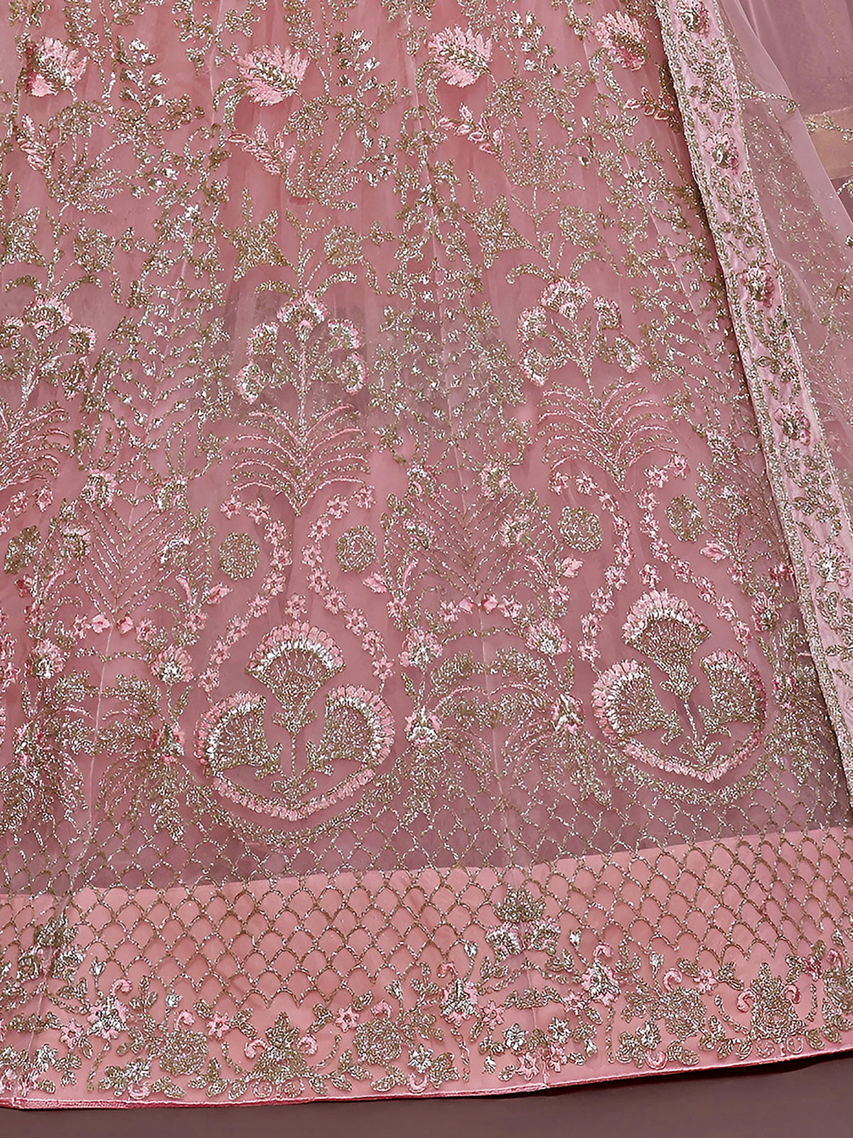 Enchanting Light Pink Embroidered Soft Net Wedding wear Lehenga Choli