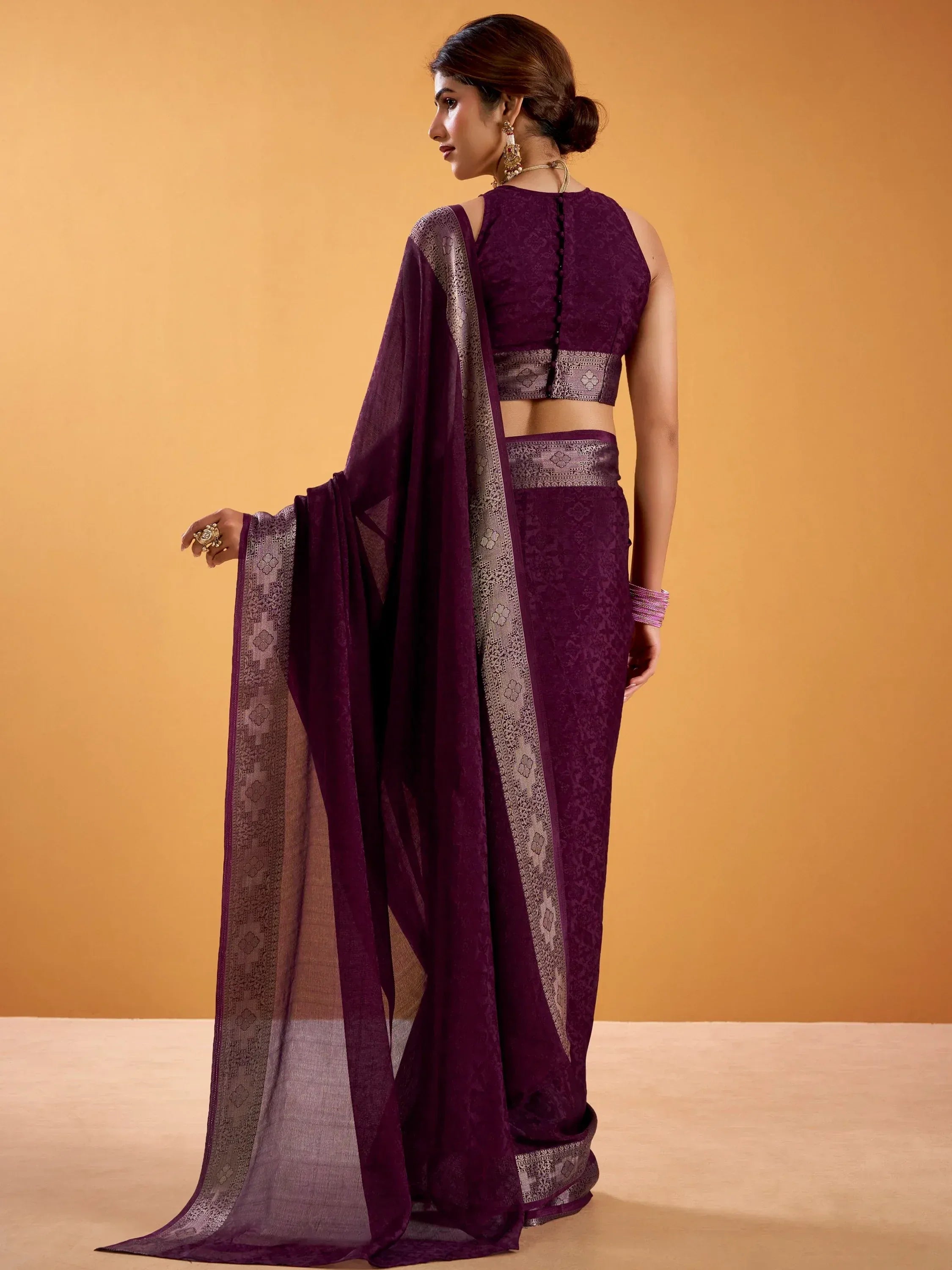 Appealing Wine Zari Work Silk Traditional Saree With Blouse