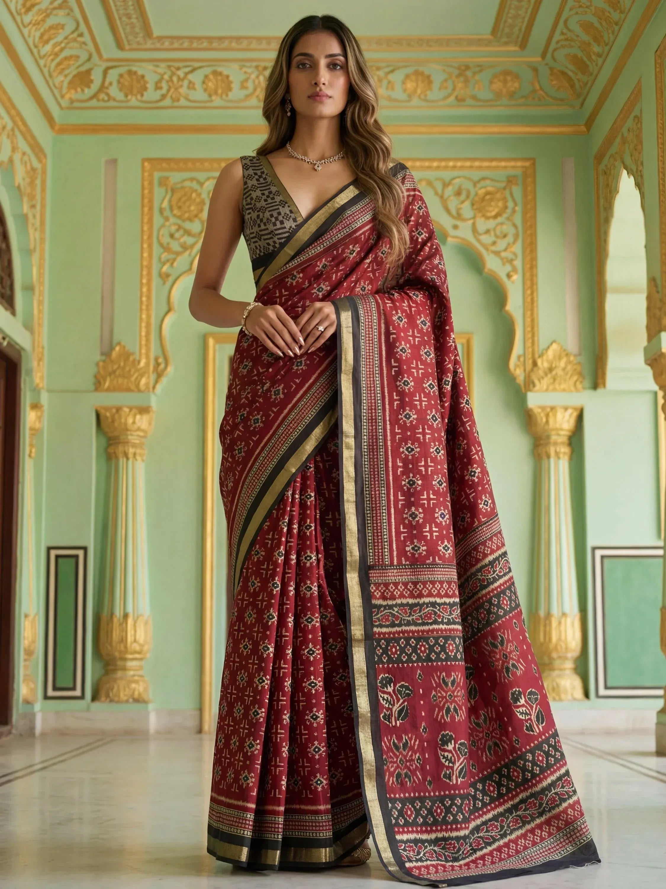 Bewitching Maroon Digital Printed Silk Designer Saree With Blouse