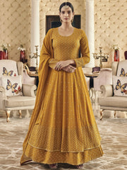 Remarkable Yellow Foil Work Georgette Festival Wear Salwar Suit
