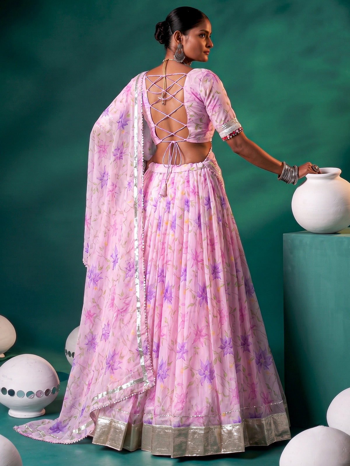 Artistic Pink Floral Printed Silk Wedding Wear Lehenga Choli With Dupatta