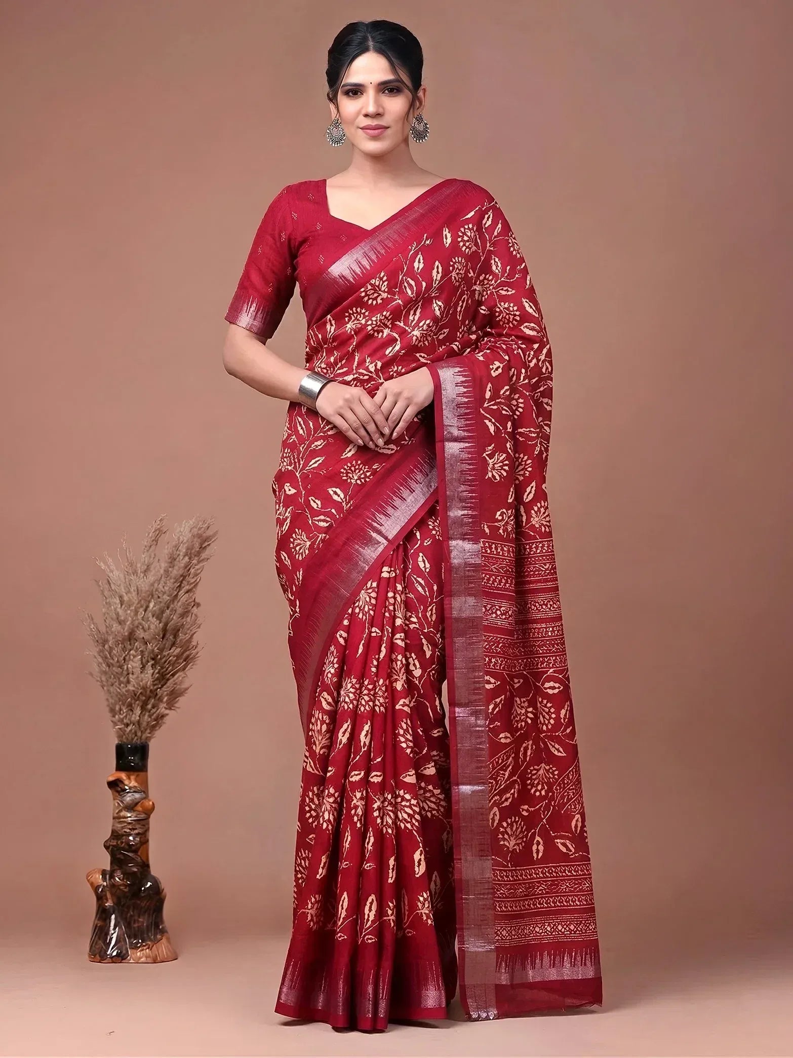 Lovable Red Zari Border Silk Festive Wear Saree With Blouse