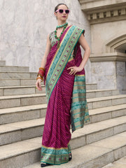 Special Rani Pink Weaving Banarasi Silk Event Wear Saree With Blouse