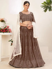 Adorable Brown Sequins Embroidered Georgette Lehenga Choli
