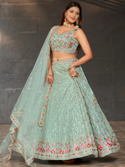 Awesome Sky-Blue Sequins Georgette Engagement Wear Lehenga Choli