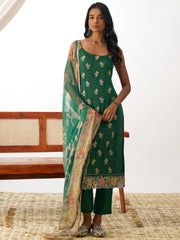 Wonderful Green Thread Embroidery Organza Mehendi Wear Straight Suit