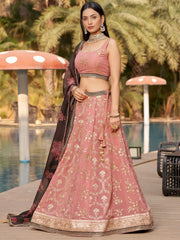 Wonderful Pink Thread Work Georgette Function Wear Lehenga Choli