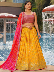 Gorgeous Yellow Sequins Georgette Haldi Wear Lehenga Choli