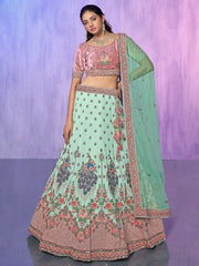 Amazing Aqua Green Floral Embroidered Georgette Lehenga Choli