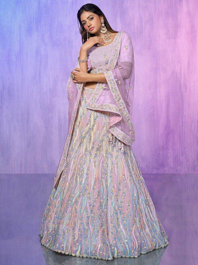 Charming Lavender Sequins Organza Reception Wear Lehenga Choli