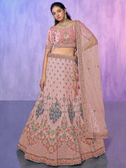 Adorable Peach Floral Embroidered Georgette Bridesmaid Lehenga Choli