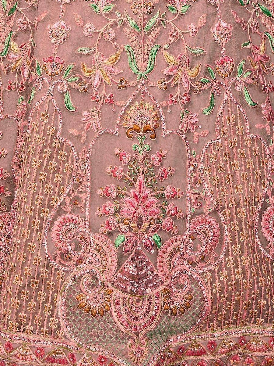 Pink embroidered lehenga choli with floral zari and sequin detailing, ethnic Indian wear