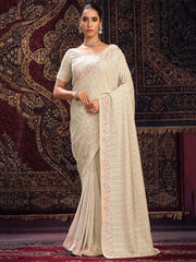 Bewitching Off-white Sequins Georgette Party Wear Saree With Blouse