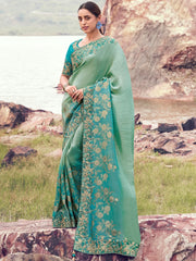 Graceful Green Embroidered Silk Wedding Wear Saree With Blouse